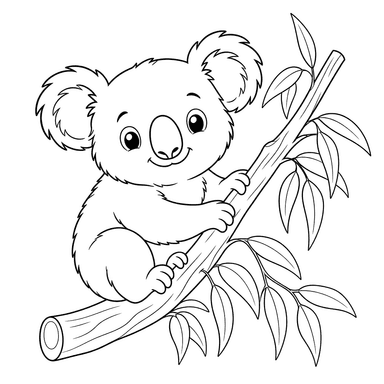 Koala on Eucalyptus Branch Coloring Page
