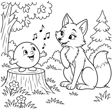 Desenho de Kolobok cantando para a raposa para colorir