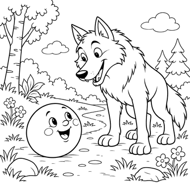 Dibujo para colorear de Kolobok y el lobo