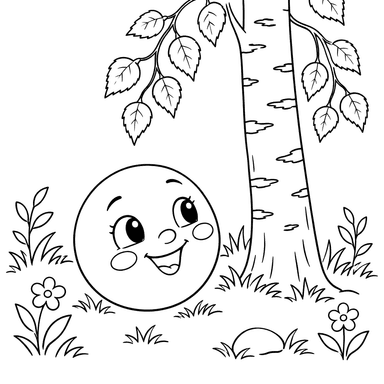 Kolobok junto a un abedul: dibujo para colorear