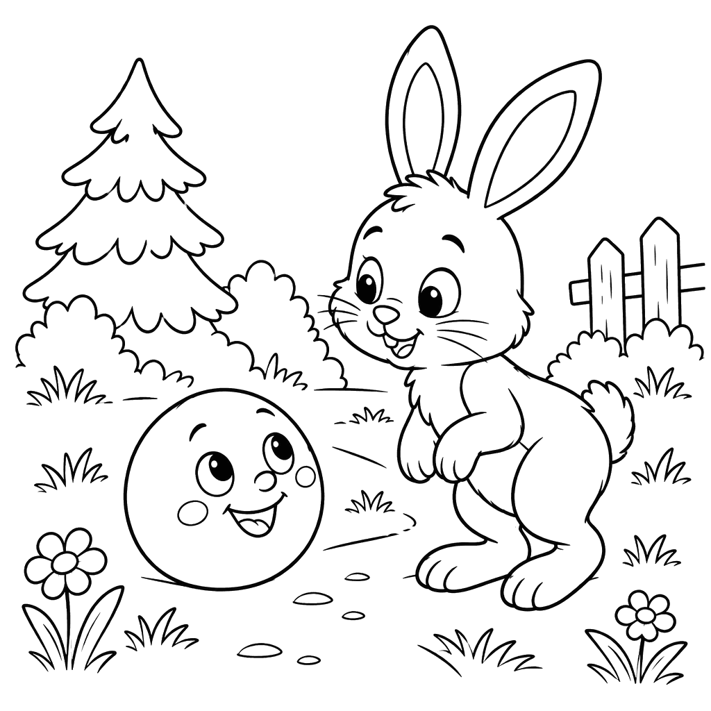 Kolobok Meets the Hare Coloring Page