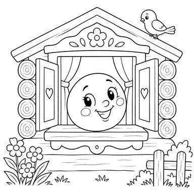 Kolobok on a Cottage Window