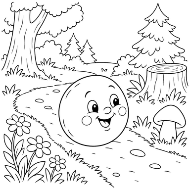 Kolobok auf dem Waldweg Ausmalbild