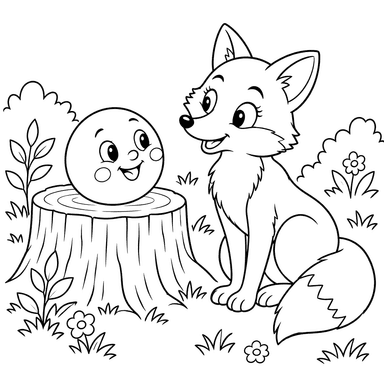 Kolobok on a Stump with the Fox
