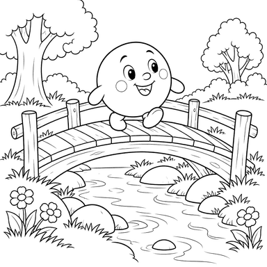 Kolobok on a Bridge over a Stream