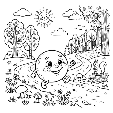 Coloriage Kolobok roulant sur le chemin