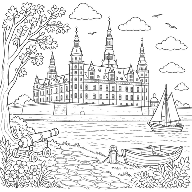 Kronborg Castle Denmark Coloring Page