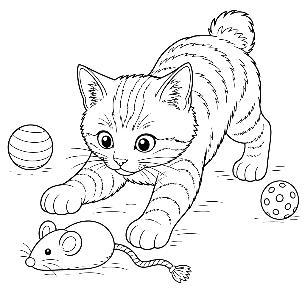Kurilen Bobtail jagt eine Spielzeugmaus
