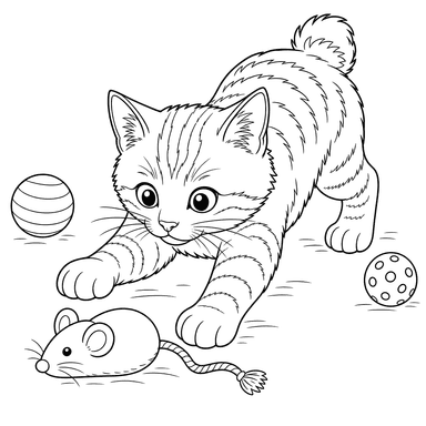 Kurilen Bobtail jagt eine Spielzeugmaus