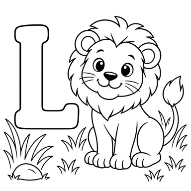 Dibujo para colorear de la letra L y un león