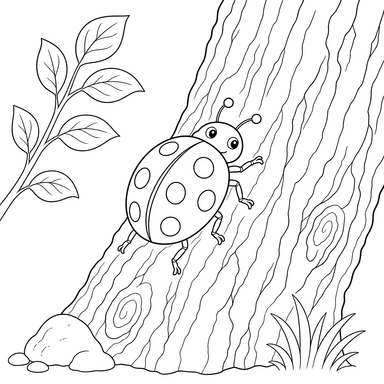 Dibujo para colorear de Mariquita en la corteza