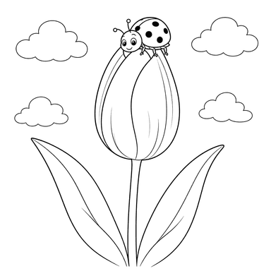 Coccinelle sur un bouton de tulipe
