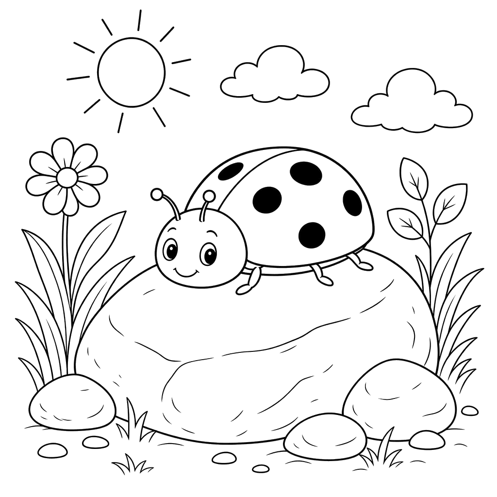 Mariquita en una piedra cálida