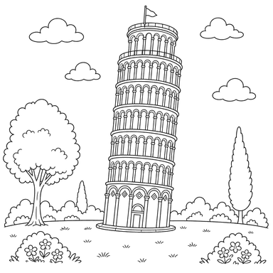 Dibujo para colorear de la Torre de Pisa