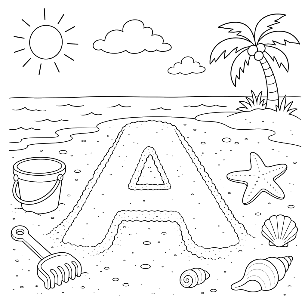 Ausmalbild Buchstabe A im Sand
