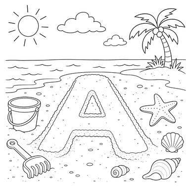 Ausmalbild Buchstabe A im Sand