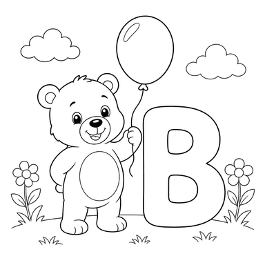 Dibujo para colorear Letra B y Oso