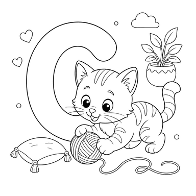 Dibujo de la Letra C y un Gato para colorear