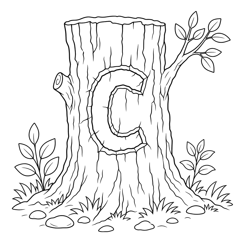 Coloriage Lettre C sur un arbre