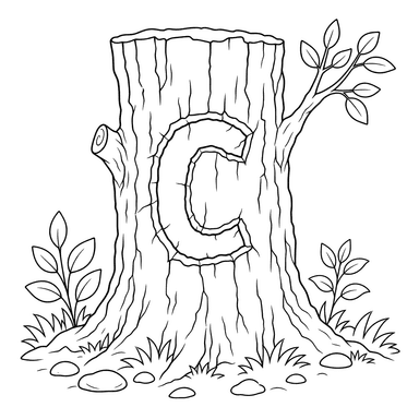 Coloriage Lettre C sur un arbre