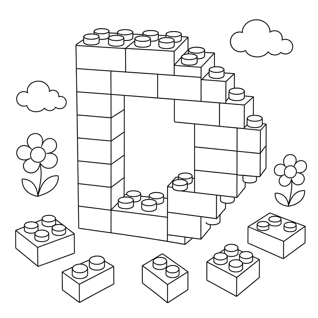 Coloriage Lettre D en blocs de construction