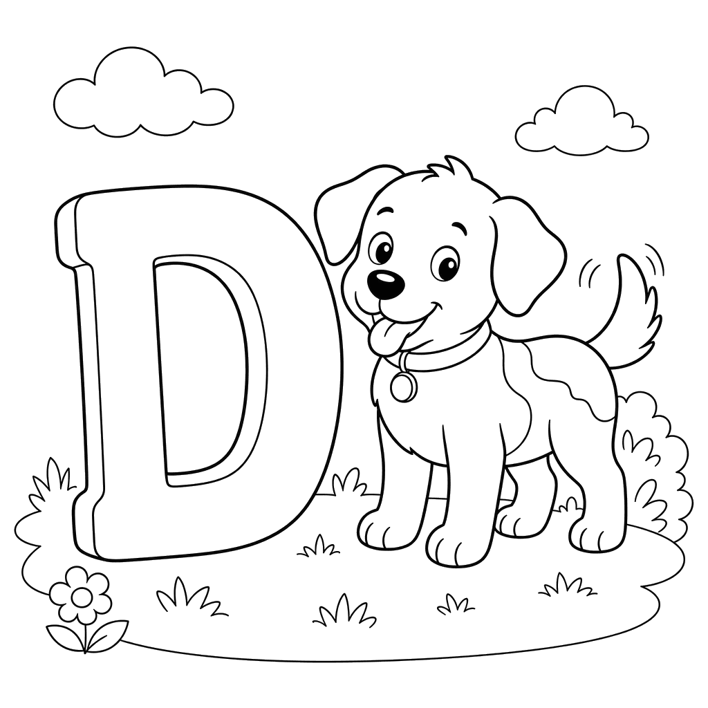 Dibujo para colorear Letra D de Perro