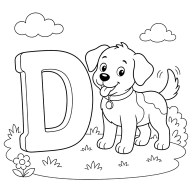 Ausmalbild Buchstabe D wie Hund