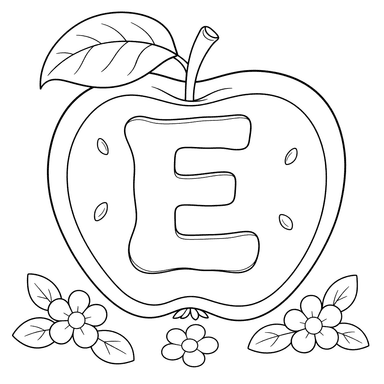 Dibujo para colorear de la Letra E en Manzana