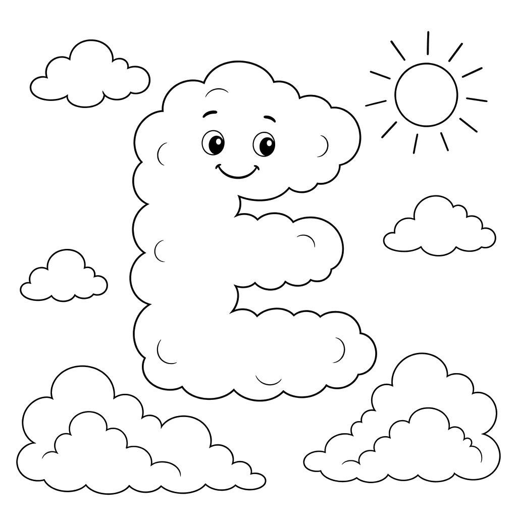 Coloriage Nuage en forme de Lettre E
