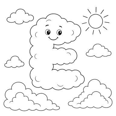 Dibujo para colorear de Nube con Letra E