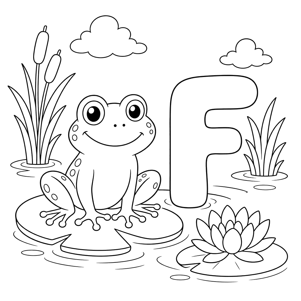 Dibujo para colorear Letra F Rana