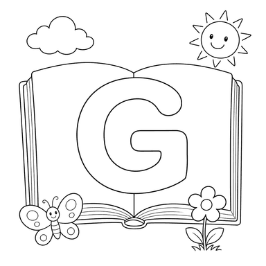 Lettre G dans un livre ouvert
