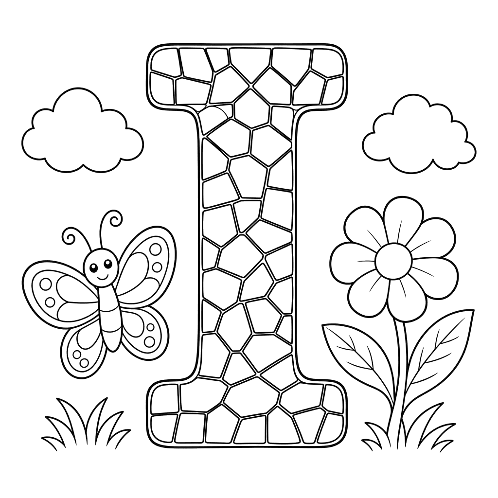 Coloriage Lettre I en mosaïque