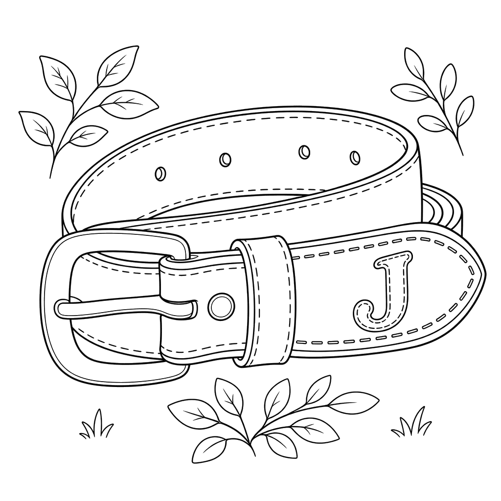 Coloriage Lettre J sur une ceinture en cuir