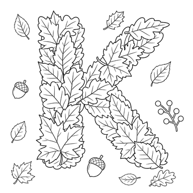 Ausmalbild Buchstabe K aus Herbstblättern