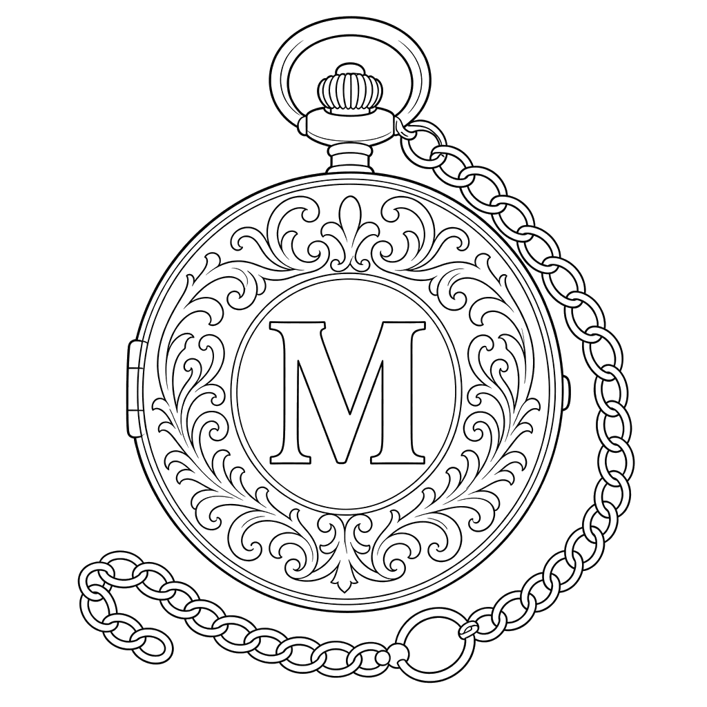 Coloriage Montre à gousset Lettre M