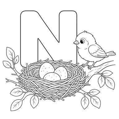 Ausmalbild Buchstabe N wie Nest