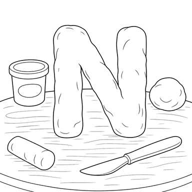 Coloriage Lettre N en pâte à modeler