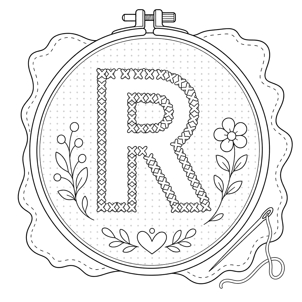 Dibujo para colorear Letra R Bordado