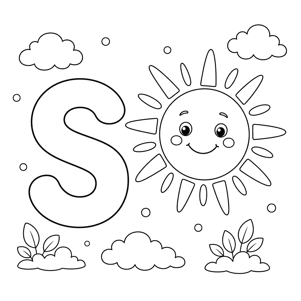 Dibujo para colorear Letra S y Sol