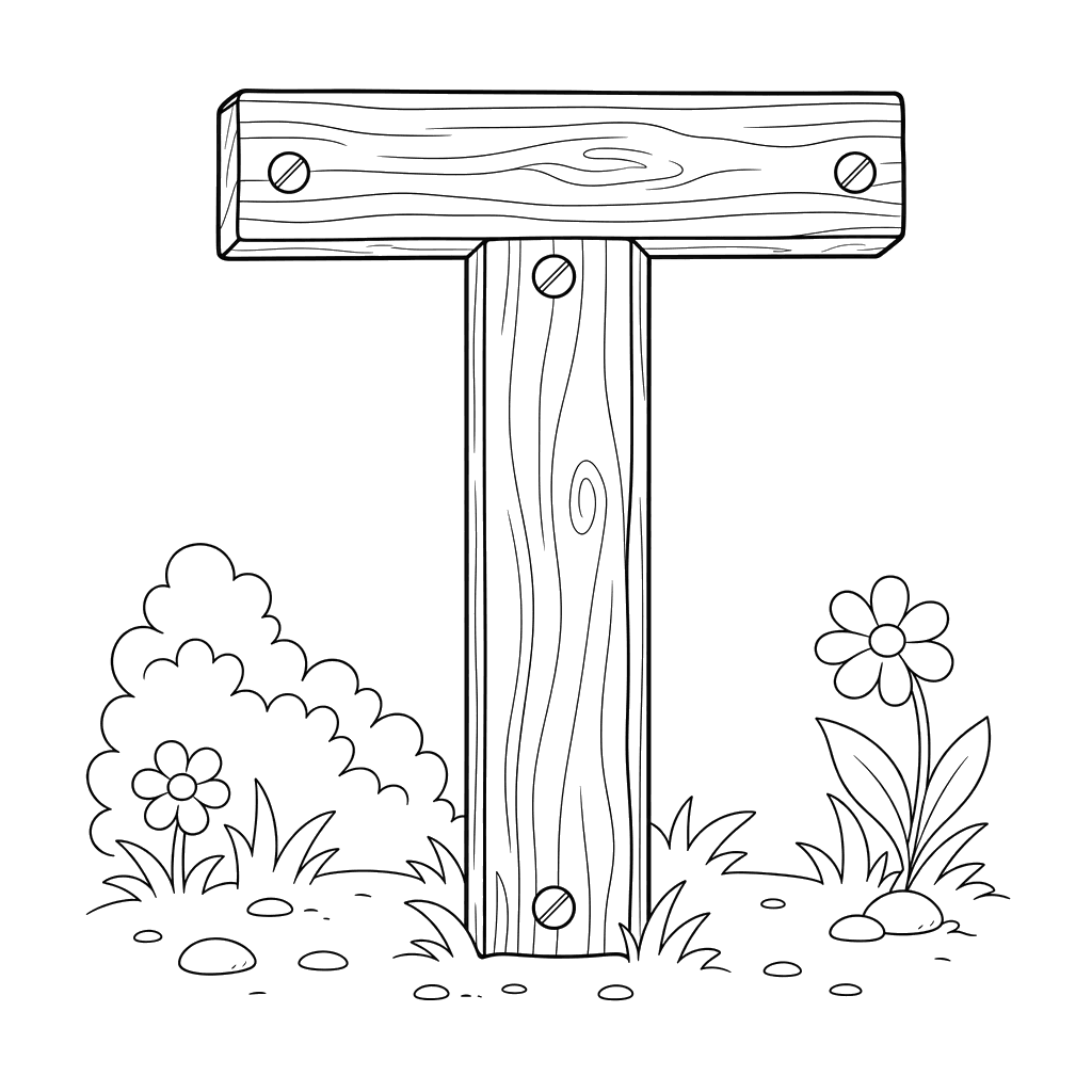 Coloriage Lettre T en Planches de Bois