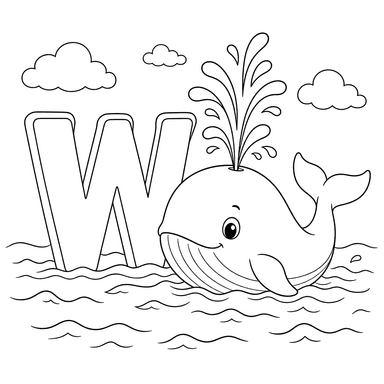 Coloriage Lettre W comme Baleine