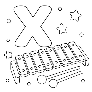 Dibujo para colorear de la letra X y xilófono
