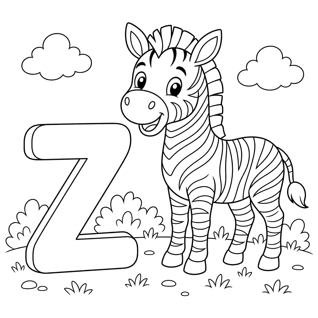 Dibujo para colorear de la Letra Z y Cebra
