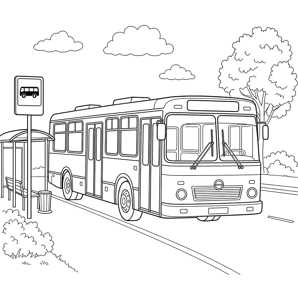 Desenho para colorir: ônibus LIAZ na parada
