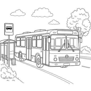 Desenho para colorir: ônibus LIAZ na parada