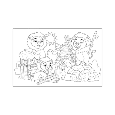 Ausmalbild: Löwenbabys bauen ein Fort