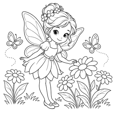 Little Fairy Among Flowers