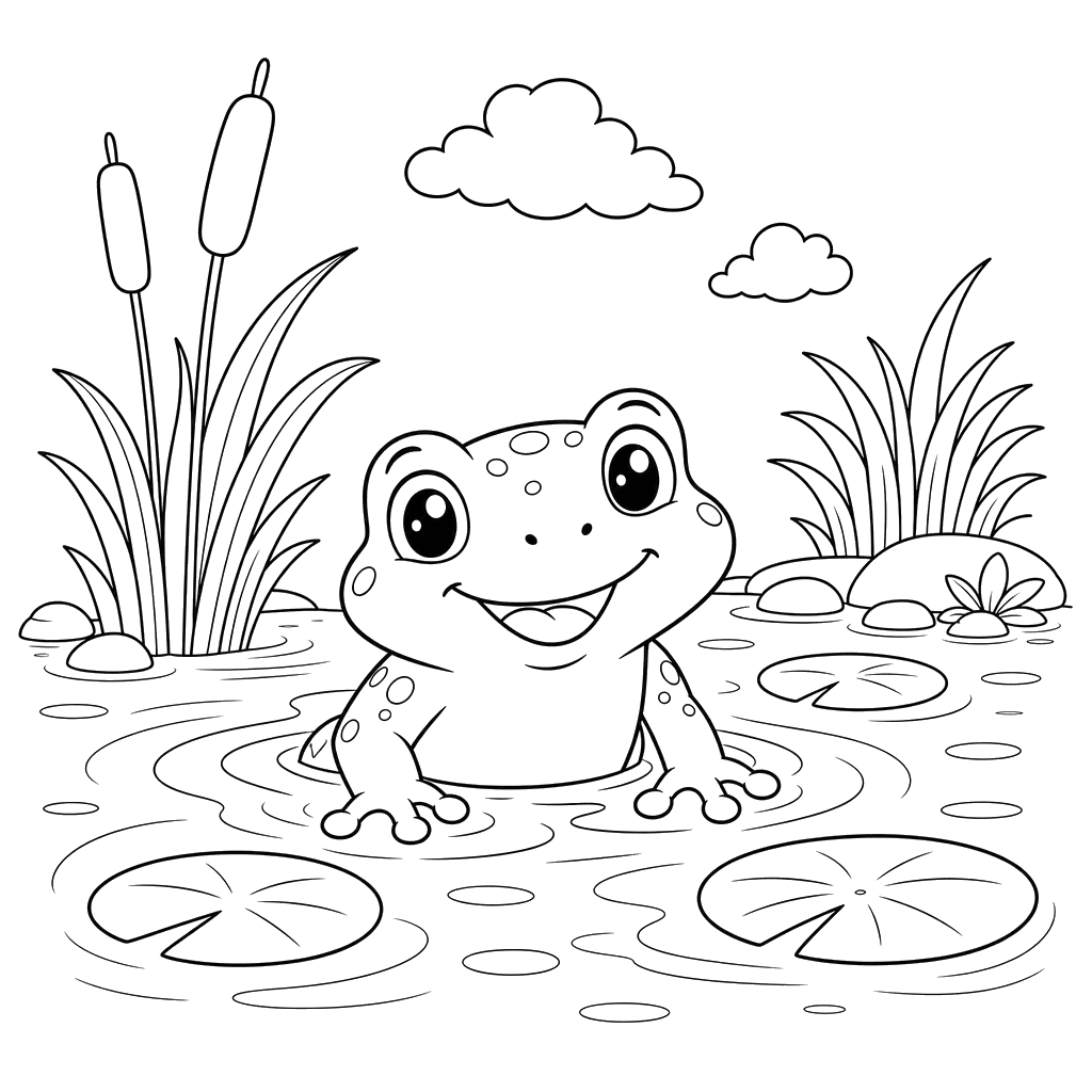 Frosch, der aus dem Wasser kommt