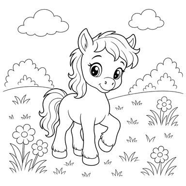 Petit poulain poney dans une prairie